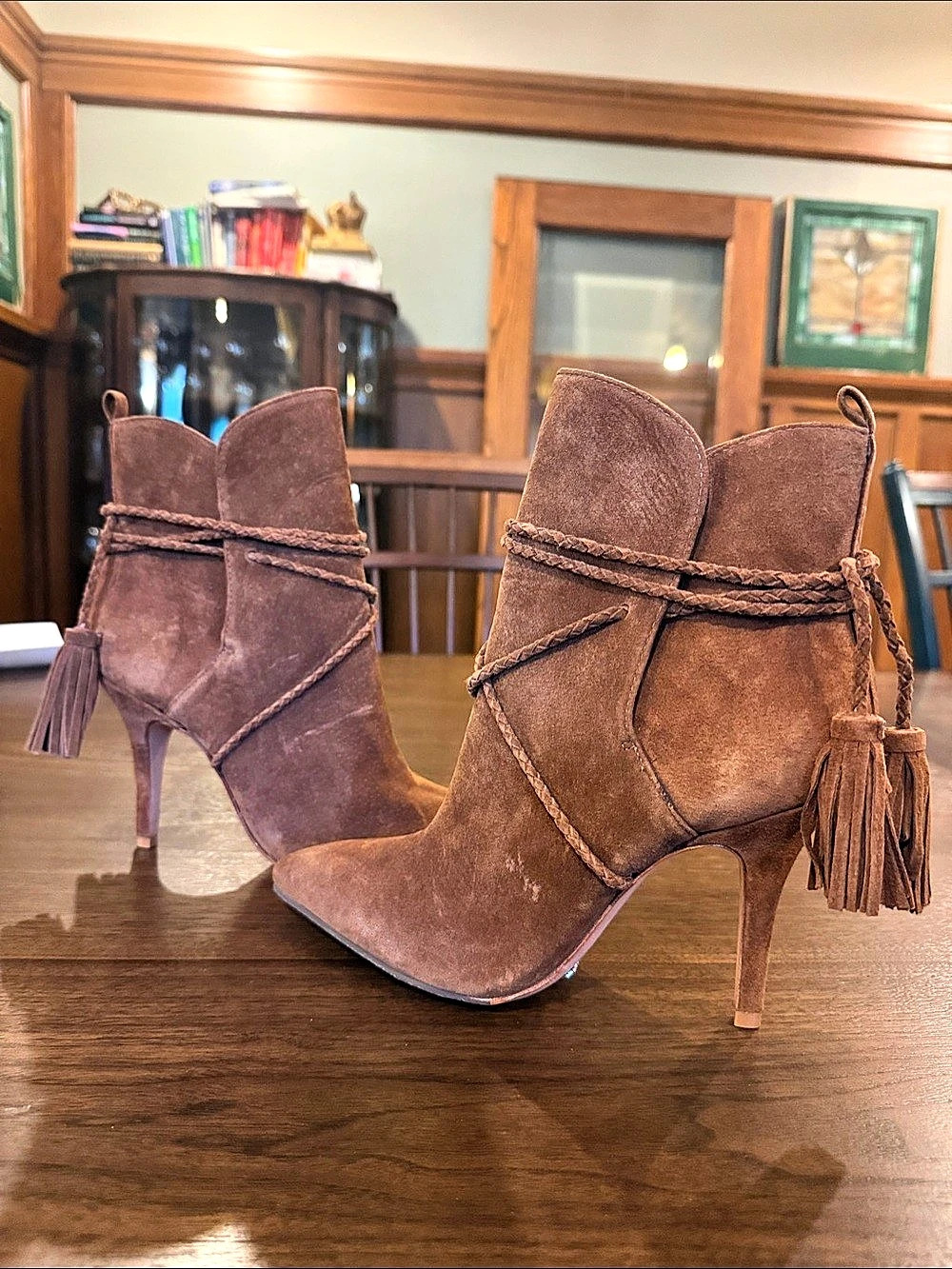 Schutz Brown Suede Heeled Ankle Boots, unworn size 40 EUR
